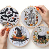 4 Set Halloween Embroidery Kit, Halloween Crafts for Adults, DIY Cross Stitch Craft Kit, with Needles and Thread Included (# A)