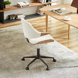 Art Leon Swivel Desk Chair, Mid Century Modern Office Chair with Wheels, Boucle Fabric Upholstered Arm Chair, Adjustable Height Task Chair with Metal Base, Washed Oak Bentwood, White Art Leon