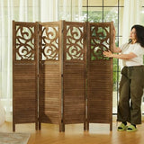Svimi Folding Room Divider, 5.6Ft 4 Panels Wood Carved Privacy Screens, Free Assembled Freestanding Portable Reversible Functional Decorative Partition for Home Office Restaurant Bedroom (Brown) Svimi