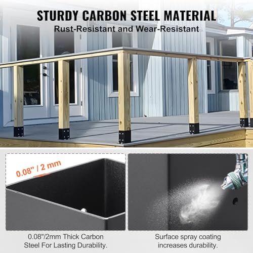 VEVOR 4x4 Post Base 10 Pcs, Inner Size 3.6"x3.6" Post Base Brackets, Heavy Duty Powder-Coated Post Anchor Matte Black Wood Post Brackets for Pavilion Deck Railing Support Deck Base Plate VEVOR