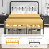 Fluest 14 Inch Full Bed Frame Classic Metal Platform Bed Frame with Charging Station & LED, Victorian Style Iron-Art Headboard/Footboard, Under Bed Storage, No Box Spring Needed, Noise Free Fluest