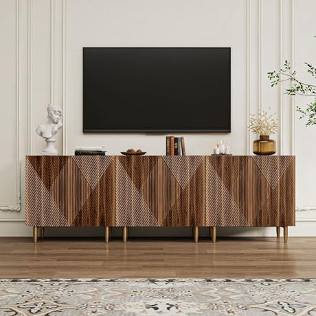 BREEZEHEAT Sideboard Buffet Cabinet with Storage, Fluted Accent Cabinet with 6 Doors, Mid Century Modern Console Table with Adjustable Shelves, Stylish Credenzas for Living Room or Entryway, Walnut BREEZEHEAT