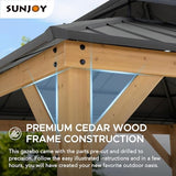 Sunjoy 11 x 11 ft. Wood Gazebo Standard Cedar Framed Gazebos with Black Double Steel Hardtop Roof for Garden, Backyard Shade, Matte Black Roof + Natural Wood Frame Sunjoy