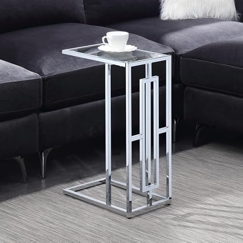 Convenience Concepts Town Square Chrome C End Table 15.75" - Contemporary C Couch Table, Modern Living Room Glass Side Table, Family Room Sliding End Table, Glass/Chrome Convenience Concepts