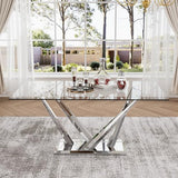 HAIZAO 63'' Rectangular Glass Dining Table for 4-6, Luxury Kitchen Table with Tempered Glass and Aesthetic Silver Stainless Steel Base, Modern Dinner Table for Home, Apartment HAIZAO
