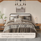 Madison Park Queen Comforter Set, Stripes Herringbone Southwestern Boho Comforters Queen Size, All Season Lightweight & Fluffy Microfiber Bed Set, 2 Décor Pillows, Mariposa, Full/Queen Brown 5 Piece Madison Park