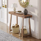 Huuger Entryway Console Table with Charging Station, USB-C Port, 39.4 Inch Sofa Table with Metal Legs, Entry Hallway Table with Thicker Desktop, Modern Behind Couch Table, Rustic Brown Huuger