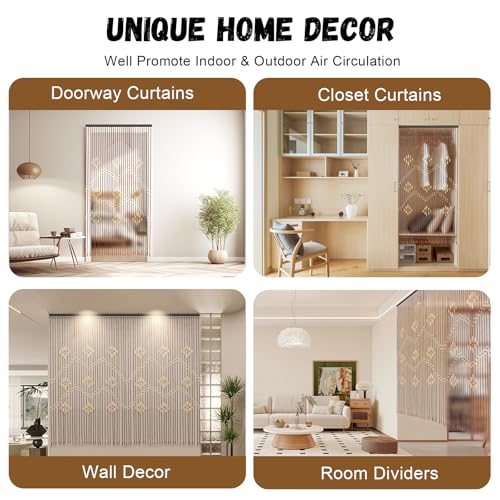 DouSeiAi Natural Wood and Bamboo Beaded Curtain Room Divider, 32 Strands Hanging Doorway Decor for Bedroom, Porch, Living Room, 35 x 69 Inches DouSeiAi