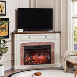 AHB Corner TV Stand with Remote Control, Electric Fireplace with Wooden Mantel, Entertainment Center with Efficient Heating System, Adjustable Brightness Realistic Flame(White) AHB