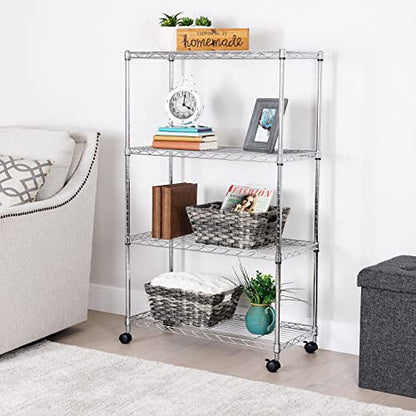 Seville Classics Solid Steel Wire Shelving Storage Unit Adjustable Shelves Organizer Rack, for Home, Kitchen, Office, Garage, Bedroom, Closet, Steel, 4-Tier, 30" W x 14" D