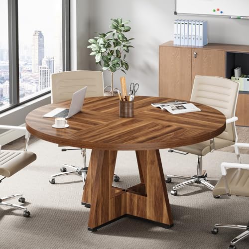Tribesigns 47-Inch Round Conference Table for 4-6 People, Wooden Meeting Room Table with Thicken Tabletop and Wood Base Tribesigns