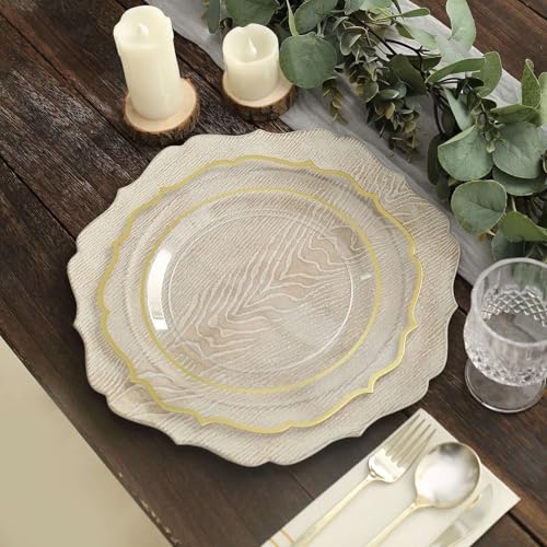 Efavormart 6 Pack | 13" Rustic White Wooden Textured Acrylic Charger Plates With Scalloped Rim - WoodArtSupply