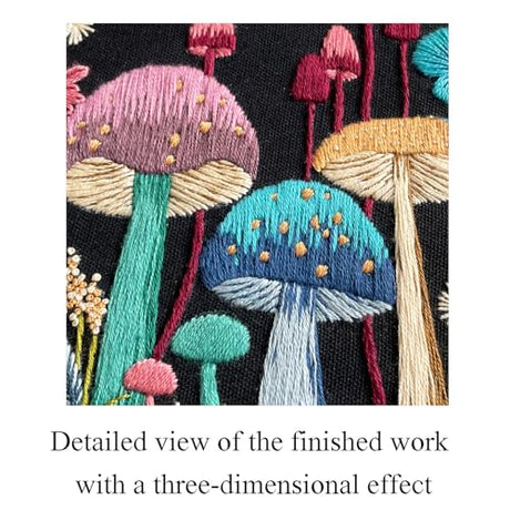 Myfelicity Embroidery Kit with Mushroom Patterns, 3 Hoops, Fabric, Threads, Needles, Instructions (Colorful) Myfelicity