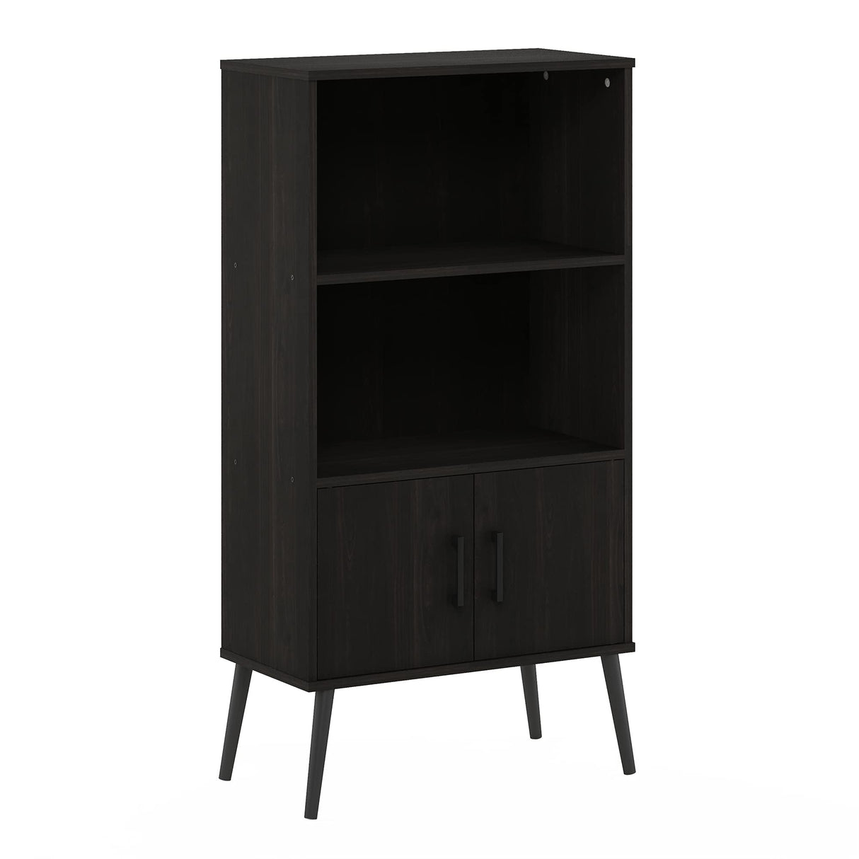 Furinno Claude Mid Century Style Accent Wooden Leg Bookcase Cabinet with Storage Organizer Shelves, Espresso Furinno