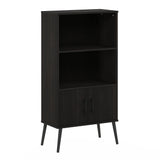 Furinno Claude Mid Century Style Accent Wooden Leg Bookcase Cabinet with Storage Organizer Shelves, Espresso Furinno