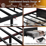 Etditrnp King Bed Frame with Storage Headboard, Farmhouse Platform Bed Frame with Bookshelf, Drawers, LED Lights and Charging Station, Metal Slats Support, Noise Free, No Box Spring Needed, Black Etditrnp