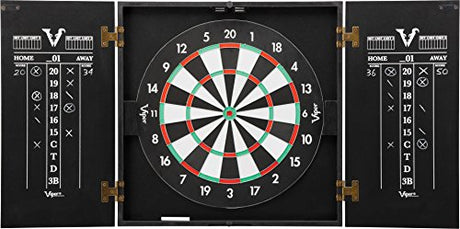 Viper Hideaway Cabinet & Steel-Tip Dartboard Ready-to-Play Bundle, Reversible Standard and Baseball Game Options with Two Sets of Steel-Tip Darts and Chalk Scoreboards, Black Matte Finish Viper