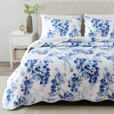 Great Bay Home Floral Full/Queen Quilt Set with Shams, Blue Floral Bedding Set, All-Season, Lightweight Bedspread. Reversible, Farmhouse Bedding. (Full/Queen, Jacqueline) Great Bay Home