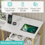 BOLUO Gold Nightstand with Charging Station, LED Night Stand with 2 Fabric Drawers, Bedside Table with USB Ports and Outlets, Nightstand for Bedroom Modern BOLUO