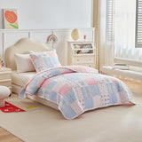 Joyreap Twin Size Quilt Set for Girls, Pink n Blue Floral Patchwork Design, 2 Pieces Soft n Cozy Microfiber Quilt, Bedspread Bed Cover for All Season- 68x88 inches Joyreap