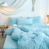 HAIHUA Blue Fluffy Comforter Cover Set - Faux Fur Light Blue Twin Bed Comforter Cover Set 1 Pieces (1 Plush Duvet Cover) Girls Bedding Sets, Solid Color (Blue, Twin) HAIHUA
