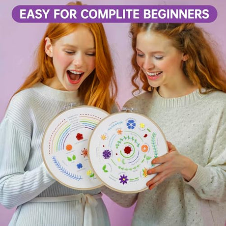 CYANFOUR 5 Stage Starter Embroidery Kit for Beginners Adults and Teens, Easy to Learn 33 Different Stitches from Video & Instruction, Needlepoint Kits for Adults CYANFOUR
