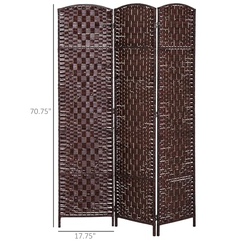 HOMCOM Room Divider, 3 Panel Folding Privacy Screen, 6FT Tall Portable Wicker Weave Partition Wall Divider for Bedroom, Home Office, Brown HOMCOM