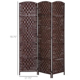 HOMCOM Room Divider, 3 Panel Folding Privacy Screen, 6FT Tall Portable Wicker Weave Partition Wall Divider for Bedroom, Home Office, Brown HOMCOM