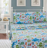 Sheet Set Sea Life Octopus Crabs Fishes Wheals Sharks Light Blue Green Red Orange New # Octopus (Twin) Kids Zone Home Linen
