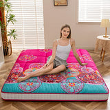 MAXYOYO Bohemian Style Futon Mattress, Padded Japanese Floor Mattress Quilted Bed Mattress Topper, Extra Thick Folding Sleeping Pad Breathable Floor Lounger Guest Bed for Camping Couch, Red, Full MAXYOYO