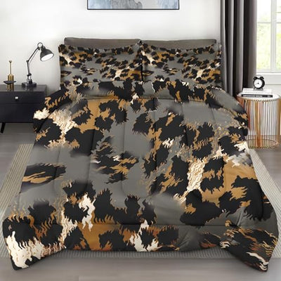 Pamnest Comforter Set King Size, Animal Leopard Cheetah Soft 3 Pcs Bedding for Kids and Adults, Camouflage Camo Army Comforter Set with Pillowcase, for Bedroom Bed Decor