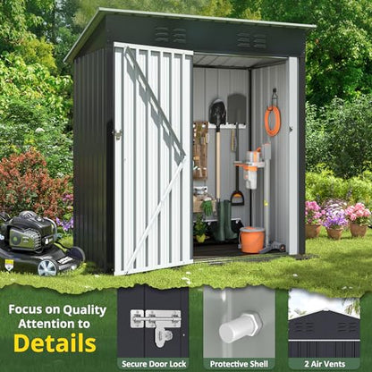 VIWAT 4.5x2.5 FT Outdoor Storage Shed, Large Garden Shed with Updated Frame Structure and Lockable Doors, Metal Tool Sheds for Backyard Garden Patio Lawn, Black - WoodArtSupply