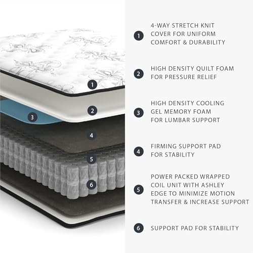 Signature Design by Ashley Full Size Chime 10 Inch Medium Firm Hybrid Mattress with Cooling Gel Memory Foam for Pressure Relief, Fiberglass Free, Mattress In A Box Signature Design by Ashley