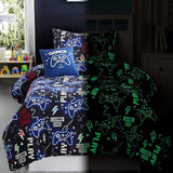 Wink Deer Twin Comforter Set for Boys-3 Pieces Gamer Glow in the Dark Twin Bedding Sets for Kids,1 Comforter,1 Sham and 1 Decor Pillow Wink Deer