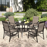 PHI VILLA Round Patio Dining Set for 4 Person, 42'' Round Metal Slat Table with Umbrella Holes and 4 High Back Fixed Chairs All Weather Outdoor Table and Chairs Set for Deck Garden Yard PHI VILLA