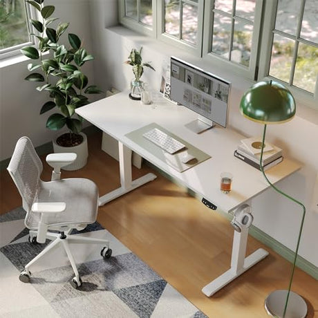 Agilestic Electric Standing Desk, 55 x 24 Inches Height Adjustable Desk, Sit Stand up for Work Office Home, Ergonomic Rising Computer Table with Memory Preset, White Agilestic