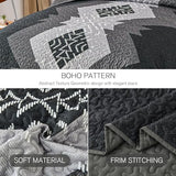 Dintszyayue Boho Quilt Set King Size 3 Pieces Black Grey Aztec Texture Bedspread Coverlet Set Bohemian Quilt Bedding Set Microfiber Lightweight Bed Cover for All Seasons 90"×103" Dintszyayue