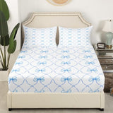 Erosebridal Bowknot Bed Sheets Set King Bow Knot Sheet Set for Kids Butterfly Knot Bow Tie Sheets Aesthetic Coquette Bedroom Decor Geometric Cartoon Blue Flat Fitted Sheet Erosebridal