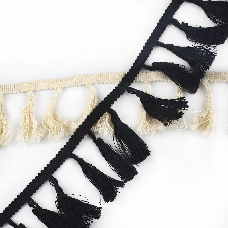 Yulakes 5 Yards Cotton Curtain Fringe Trim Quality Tassel Trimming Lace Fabric Ribbon Sewing Pom Trim Tassel Pompoms Trim Ball Fringe Embroidery Garment Fabric Handmade Accessory 7CM Wide (White) Yulakes
