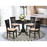East West Furniture ANVA5-BLK-C 5 Piece Dining Room Furniture Set Includes a Round Dining Table with Pedestal and 4 Linen Fabric Upholstered Chairs, 36x36 Inch, Black East West Furniture