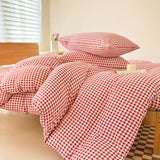 NSNLGSGC Red Gingham Duvet Cover Set Queen, Grid Simple Geometric Square Pattern Comforter Cover,Soft Plaid Washed Microfiber Bedding Cover(3PCS,Queen) NSNLGSGC