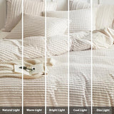 WARMDERN Boho Duvet Cover Set King Size,Khaki Striped Duvet Cover Microfiber Bedding Set,3PCS Ultra Soft Breathable Lightweight Tuft Texture Pattern Duvet Covers with Zipper Closure(Khaki,King) WARMDERN