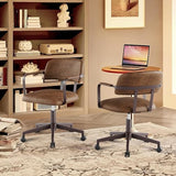 BERYTH Home Office Desk Chair, Mid-Century Style Desk Chair with Padded Arms, Adjustable Seat Height, Mid Back 360° Small Computer Chair with Mobile Mute Wheel, PU Leather (Brown) BERYTH