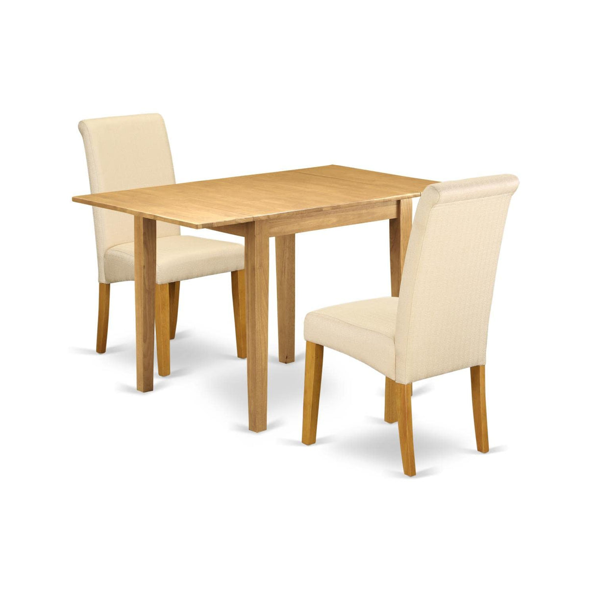 East West Furniture NDBA3-OAK-02 Norden 3 Piece Modern Dining Set Contains a Rectangle Wooden Table with Dropleaf and 2 Light Beige Linen Fabric Upholstered Chairs, 30x48 Inch, Oak East West Furniture