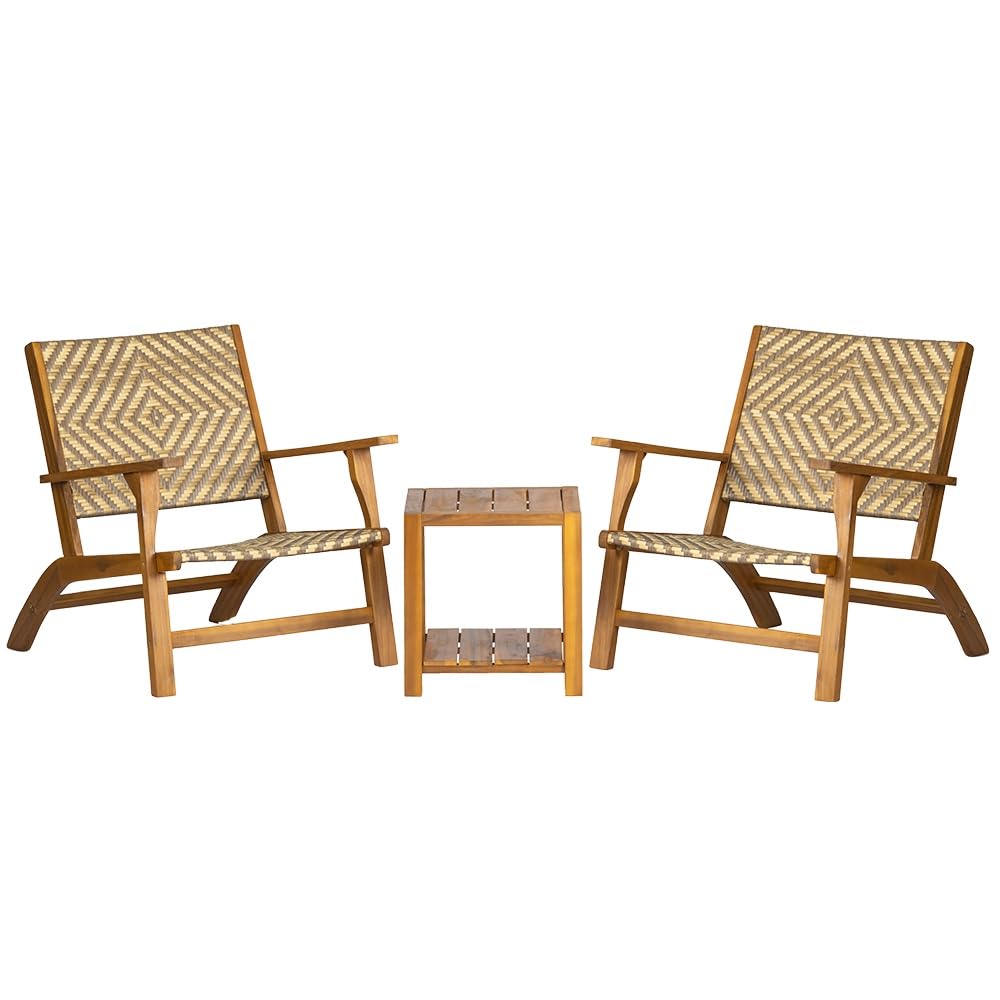 Panana 3 Pieces Patio Furniture Set Acacia Wood Side Table and PE Rattan Wicker Bistro Set Wooden Chairs for Outdoor, Deck, Porch, Poolside, Balcony Panana