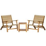 Panana 3 Pieces Patio Furniture Set Acacia Wood Side Table and PE Rattan Wicker Bistro Set Wooden Chairs for Outdoor, Deck, Porch, Poolside, Balcony Panana