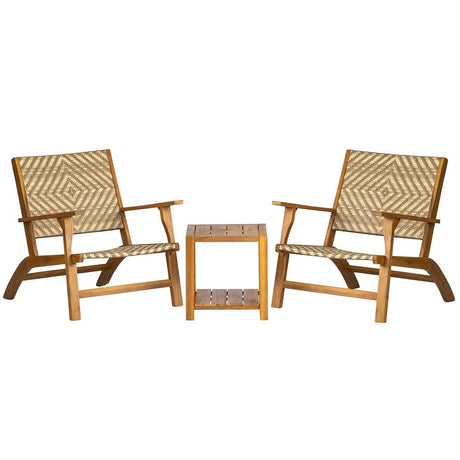 Panana 3 Pieces Patio Furniture Set Acacia Wood Side Table and PE Rattan Wicker Bistro Set Wooden Chairs for Outdoor, Deck, Porch, Poolside, Balcony Panana