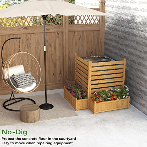 GDLF Air Conditioner Fence Outdoor Wood Privacy Screen with Planter Box for Trash Can Pool Equipment No-Dig Kit 36" W x 45" H （2 Panels） GDLF