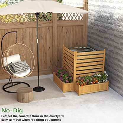 GDLF Air Conditioner Fence Outdoor Wood Privacy Screen with Planter Box for Trash Can Pool Equipment No-Dig Kit 36" W x 45" H （2 Panels） - WoodArtSupply