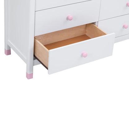 Harper & Bright Designs Wooden 6 Drawers Dresser, Modern Storage Cabinet with 6 Drawers, Cute Chest of Drawers with Round Handles for Girls Boys Kids' Room Bedroom,Hallway, Entryway,White+Pin - WoodArtSupply